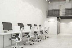 wokring space modern office in room with white and gray tone on concrete floor and air duct in loft style 3d rendering