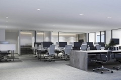Working area in modern office with carpet floor and meeting room. interior 3d rendering